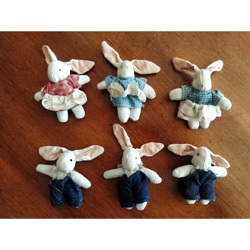 Vintage Lot 6x Easter Spring Bunny Rabbit Handmade Mini Primitive Granny-Core